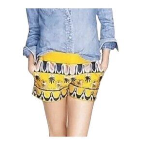 J Crew Stretch Yellow Scroll Print City Fit Preppy Boho Casual Shorts Size 4